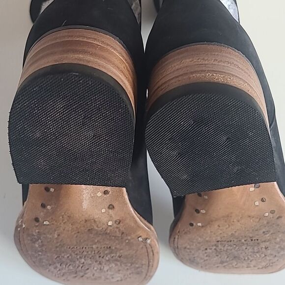 White Diamond Black Nubuck Leather White Flowers Square Toe Rodeo Boot Size 6.5 - Picture 12 of 16